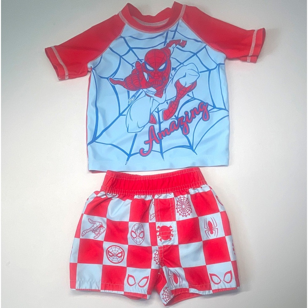 Marvel Spider-Man 2-Piece Baby Boys Swim Set Rash Guard Shirt & Trunks 9-12M